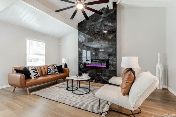 Interior, Living room, Marble Walls, Wood Texture Flooring