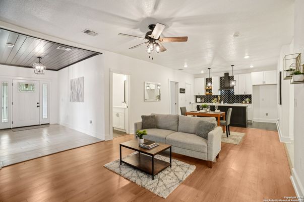 Dining room, Interior, Kitchen, Living room, Pendant Lights, Recessed Lighting, Wood Texture Flooring
