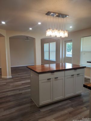 Interior, Kitchen, Pendant Lights, Recessed Lighting, Wood Texture Flooring