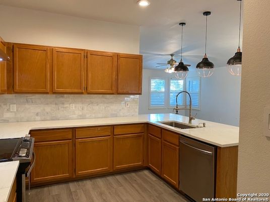 Interior, Kitchen, Pendant Lights, Recessed Lighting, Wood Texture Flooring
