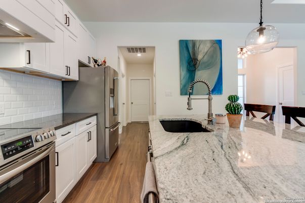 Interior, Kitchen, Pendant Lights, Stainless Steel Appliances, Wood Texture Flooring