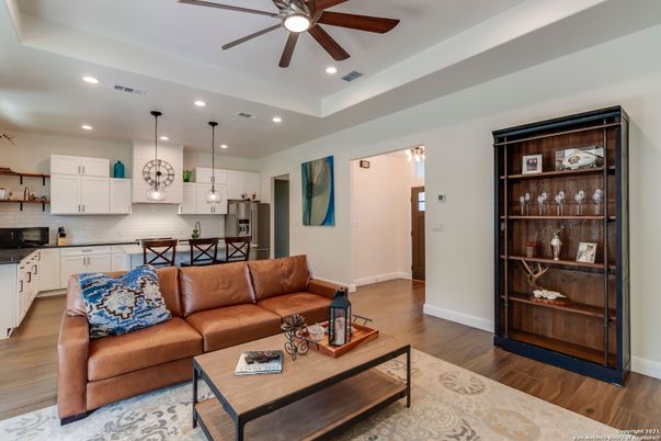 Interior, Kitchen, Living room, Pendant Lights, Recessed Lighting, Stainless Steel Appliances, Wood Texture Flooring
