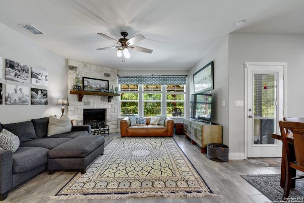 Fireplace, Interior, Living room, Stone Walls, Wood Texture Flooring