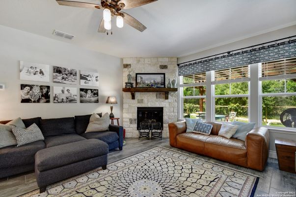 Fireplace, Interior, Living room, Stone Walls, Wood Texture Flooring