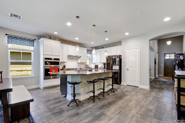 Interior, Kitchen, Pendant Lights, Recessed Lighting, Wood Texture Flooring