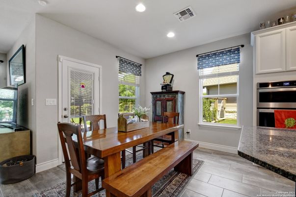 Dining room, Interior, Recessed Lighting, Wood Texture Flooring