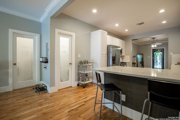 Interior, Kitchen, Recessed Lighting, Wood Texture Flooring