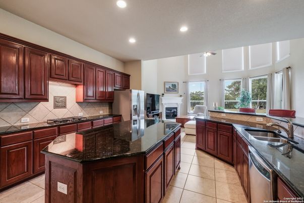 Fireplace, Interior, Kitchen, Living room, Recessed Lighting