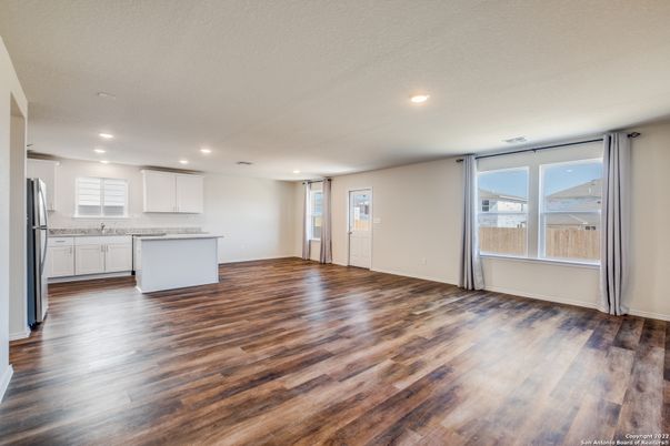 Empty room, Interior, Kitchen, Recessed Lighting, Wood Texture Flooring
