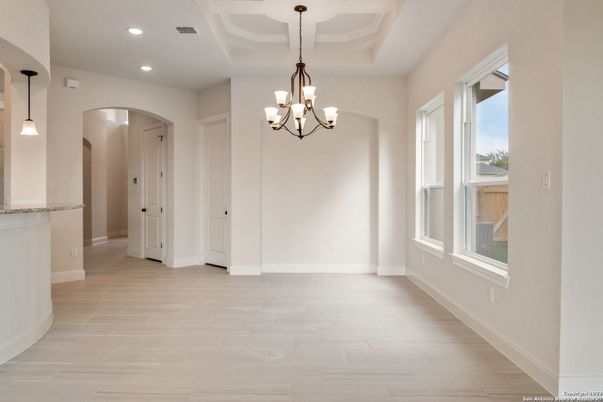 Chandelier, Empty room, Interior, Pendant Lights, Recessed Lighting, Wood Texture Flooring