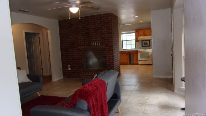 Interior, Kitchen, Recessed Lighting, Stainless Steel Appliances, Stone Walls