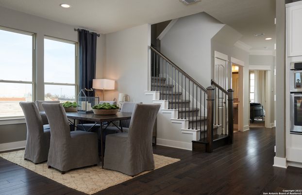 Dining room, Interior, Recessed Lighting, Wood Texture Flooring