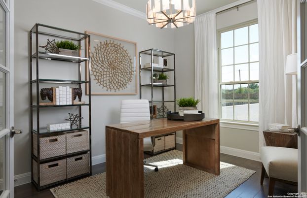 Home Office, Interior, Pendant Lights, Wood Texture Flooring