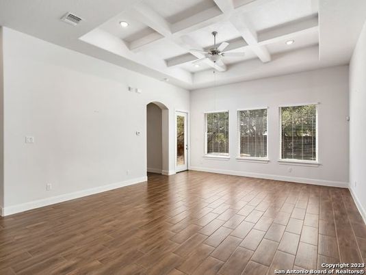 Empty room, Interior, Recessed Lighting, Wood Texture Flooring
