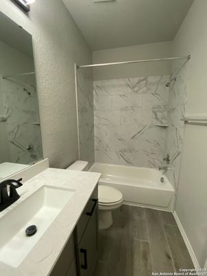 Bathroom, Interior, Marble Walls, Wood Texture Flooring