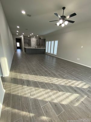 Empty room, Interior, Kitchen, Recessed Lighting, Wood Texture Flooring