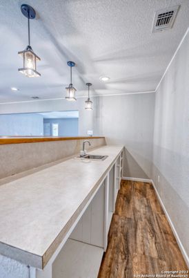 Interior, Kitchen, Pendant Lights, Recessed Lighting, Wood Texture Flooring