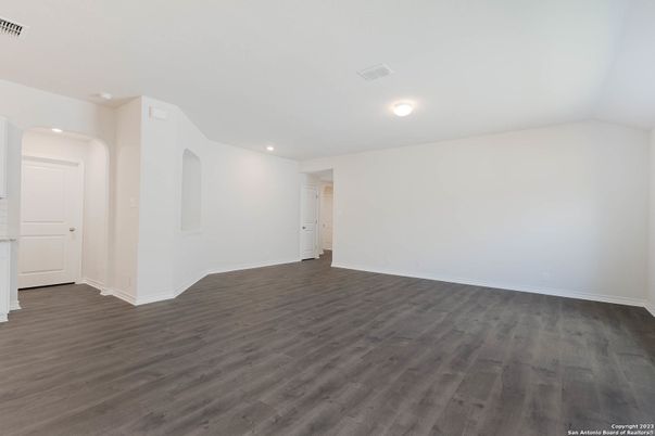 Empty room, Interior, Recessed Lighting, Wood Texture Flooring