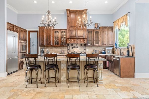 Chandelier, Interior, Kitchen, Recessed Lighting, Stainless Steel Appliances