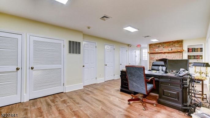 Home Office, Interior, Recessed Lighting, Stone Walls, Wood Texture Flooring