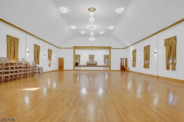 Chandelier, Empty room, Interior, Recessed Lighting, Wood Texture Flooring