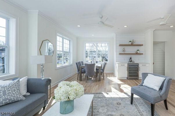 Dining room, Interior, Living room, Recessed Lighting, Wood Texture Flooring