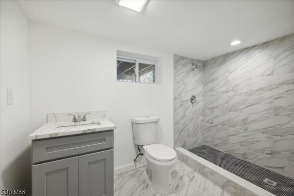 Bathroom, Glass Shower, Interior, Marble, Marble Walls, Recessed Lighting