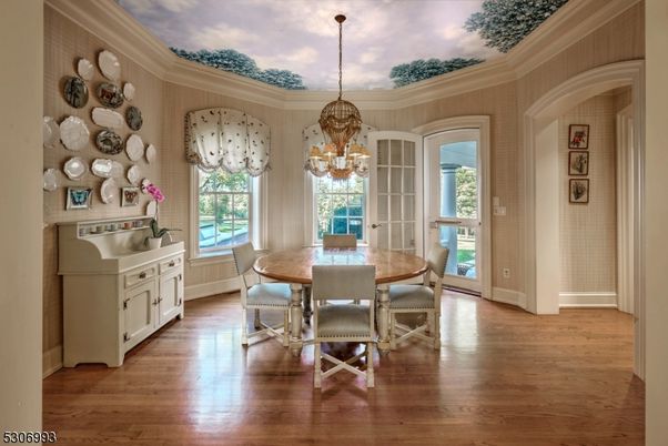 Chandelier, Dining room, Interior, Wood Texture Flooring