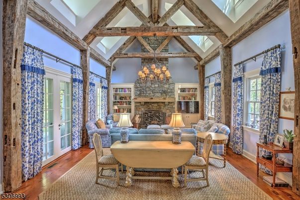 Fireplace, Interior, Living room, Stone Walls, Wooden Beams, Wood Texture Flooring