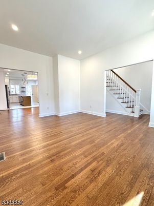 Empty room, Interior, Kitchen, Pendant Lights, Recessed Lighting, Wood Texture Flooring