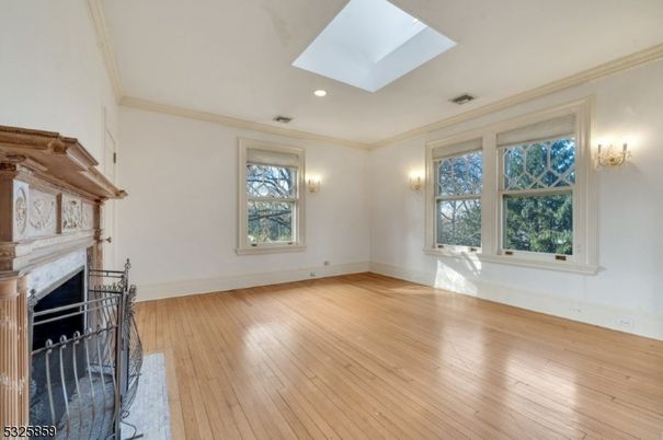 Empty room, Fireplace, Interior, Recessed Lighting, Wood Texture Flooring