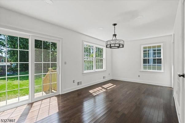 Empty room, Interior, Pendant Lights, Recessed Lighting, Wood Texture Flooring