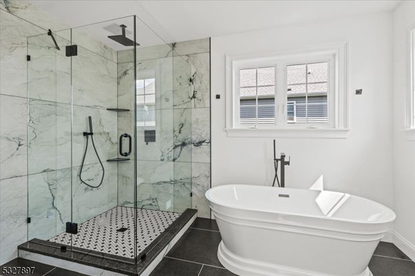 Bathroom, Free Standing Baths, Glass Shower, Interior, Marble Walls