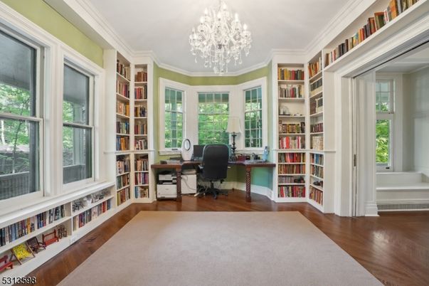 Chandelier, Home Office, Interior, Wood Texture Flooring