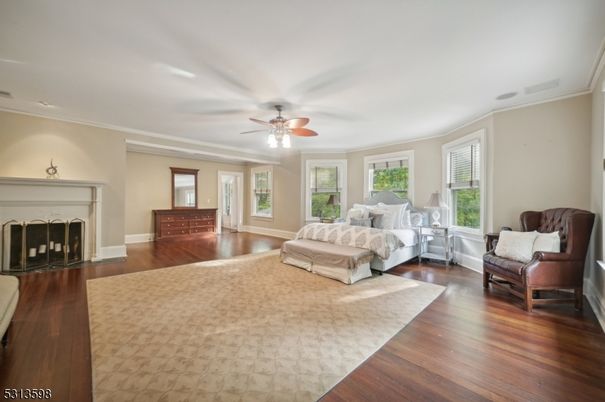 Bedroom, Fireplace, Interior, Wood Texture Flooring
