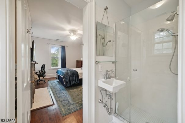 Bathroom, Bedroom, Glass Shower, Interior, Wood Texture Flooring