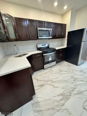 Interior, Kitchen, Marble, Recessed Lighting, Stainless Steel Appliances