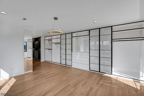 Chandelier, Empty room, Interior, Pendant Lights, Recessed Lighting, Wood Texture Flooring