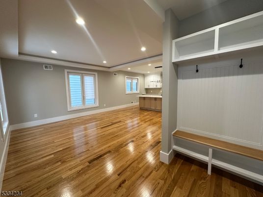 Empty room, Interior, Pendant Lights, Recessed Lighting, Wood Texture Flooring