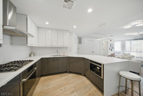 Interior, Kitchen, Living room, Pendant Lights, Recessed Lighting, Stainless Steel Appliances, Wood Texture Flooring