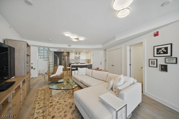 Interior, Kitchen, Living room, Recessed Lighting, Stainless Steel Appliances, Wood Texture Flooring