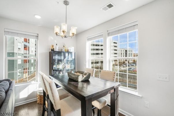 Dining room, Interior, Pendant Lights, Recessed Lighting, Wood Texture Flooring