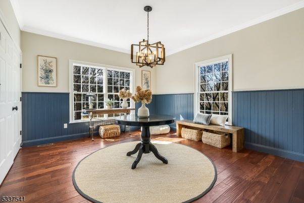 Chandelier, Home Office, Interior, Pendant Lights, Wood Texture Flooring