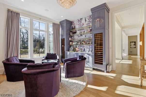 Chandelier, Interior, Living room, Recessed Lighting, Wood Texture Flooring