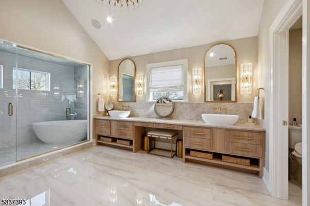 Bathroom, Dual Sink Vanities, Free Standing Baths, Glass Shower, Interior, Recessed Lighting