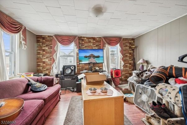 Interior, Living room, Stone Walls, Wood Texture Flooring