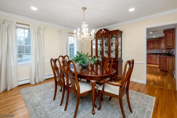 Chandelier, Dining room, Interior, Recessed Lighting, Wood Texture Flooring