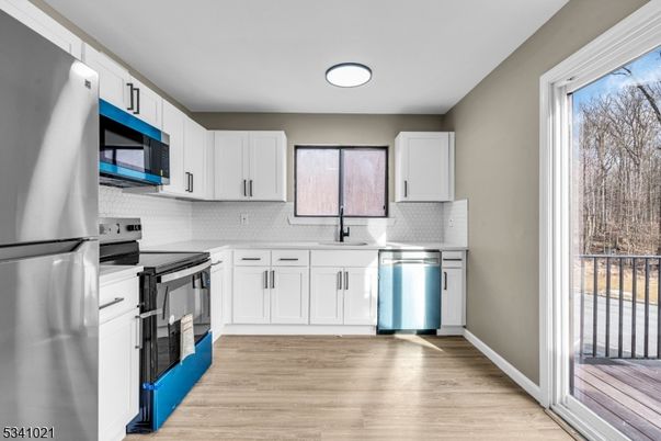 Interior, Kitchen, Stainless Steel Appliances, Wood Texture Flooring
