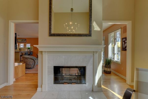 Fireplace, Interior, Pendant Lights, Wood Texture Flooring