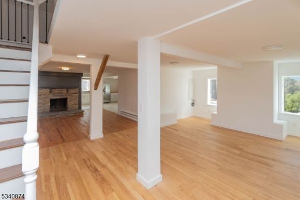 Empty room, Fireplace, Interior, Recessed Lighting, Wood Texture Flooring